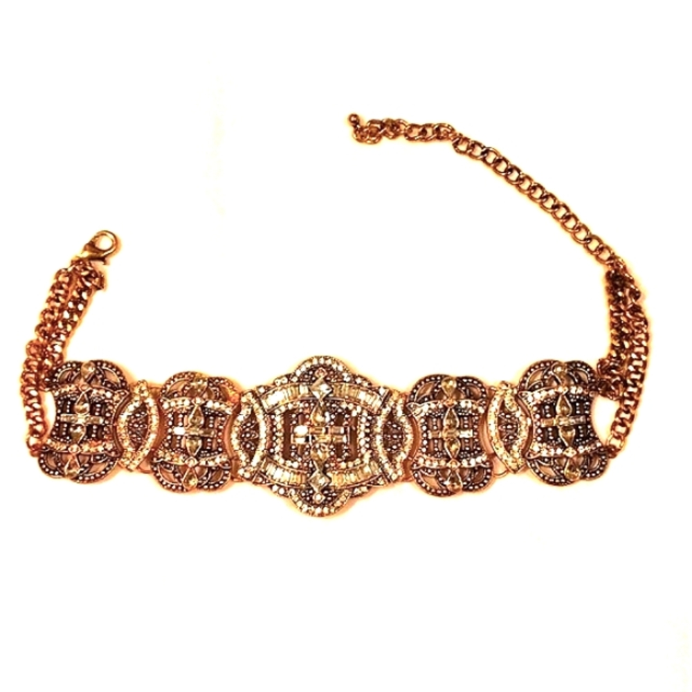 Glamorous Rhinestone Chocker Necklace Bronze Celebrity Style Theatre Stage Bling